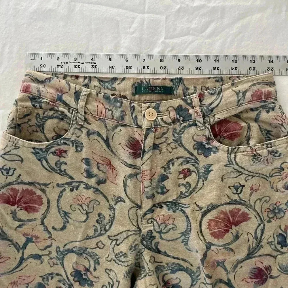 LAUREN RALPH LAUREN Cropped Linen Cotton Floral Print pant 4 cottage prep - Picture 6 of 9